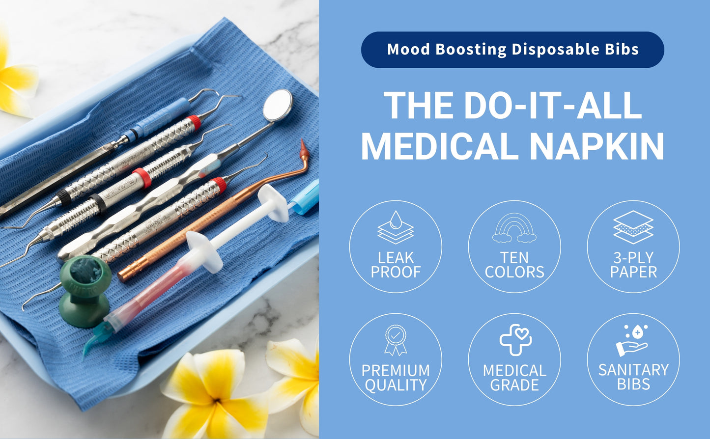 Disposable Dental Bibs – Waterproof, Absorbent, & Hygienic | 10 Vibrant Colors