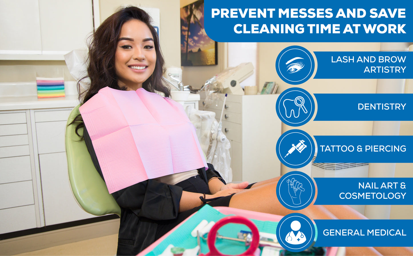 Disposable Dental Bibs – Waterproof, Absorbent, & Hygienic | 10 Vibrant Colors