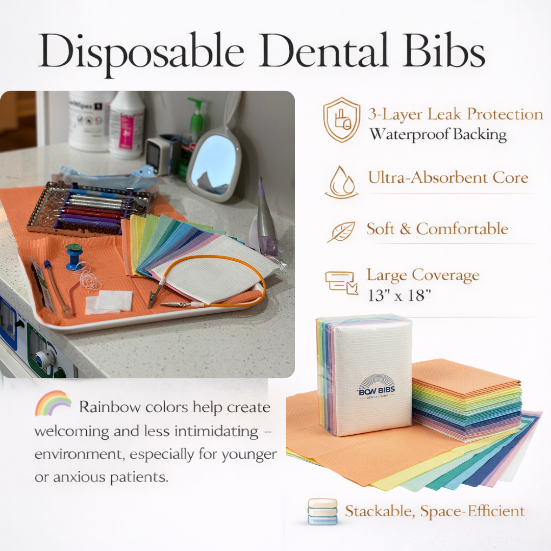 Disposable Dental Bibs – Waterproof, Absorbent, & Hygienic | 10 Vibrant Colors